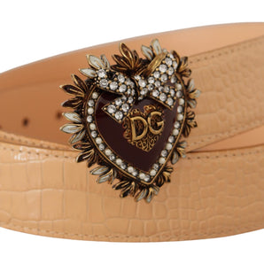 Dolce &amp; Gabbana Enchanting Nude Leather Belt with Engraved Buckle