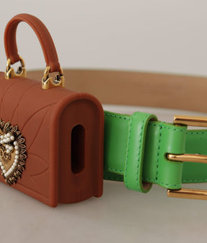 Dolce & Gabbana Green Leather Devotion Heart Micro Bag Headphones Belt