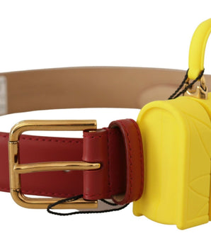 Dolce & Gabbana Red Leather Yellow DEVOTION Heart Bag Buckle Belt