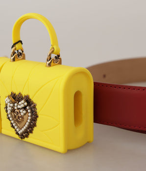 Dolce & Gabbana Red Leather Yellow DEVOTION Heart Bag Buckle Belt