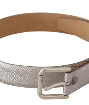 Dolce & Gabbana Metallic Silver Leather Metal Waist Buckle Belt