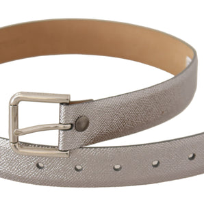 Dolce &amp; Gabbana Elegant Silver Leather Belt with Engraved Buckle