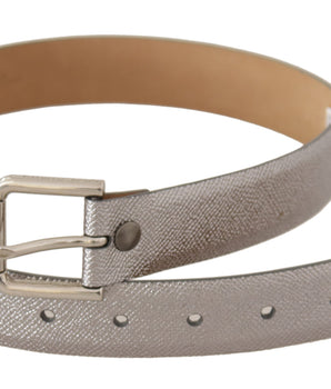 Dolce & Gabbana Metallic Silver Leather Metal Waist Buckle Belt