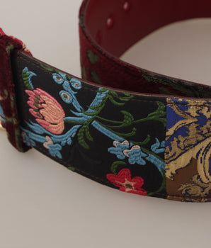 Dolce & Gabbana Red Embroidered Leather Gold Logo Metal Buckle Belt