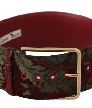 Dolce & Gabbana Red Embroidered Leather Gold Logo Metal Buckle Belt