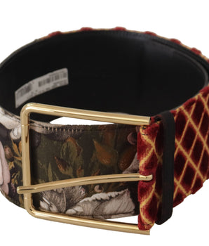Dolce & Gabbana Multicolor Wide Leather Floral Gold Metal Buckle Belt
