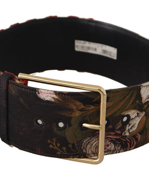 Dolce & Gabbana Multicolor Wide Leather Floral Gold Metal Buckle Belt