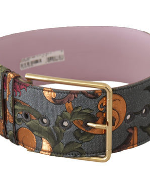 Dolce & Gabbana Multicolor Leather Embroidered Gold Metal Buckle Belt
