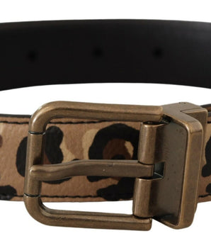 Dolce & Gabbana Brown Leather Leopard Print Bronze Metal Buckle Belt