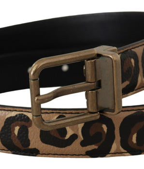 Dolce & Gabbana Brown Leather Leopard Print Bronze Metal Buckle Belt