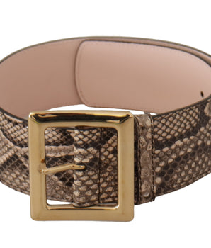 Dolce & Gabbana Beige Exotic Leather Wide Gold Metal Buckle Belt