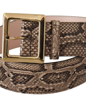 Dolce & Gabbana Beige Exotic Leather Wide Gold Metal Buckle Belt