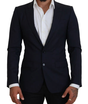 Dolce & Gabbana Blue Wool Slim Fit Formal Coat Blazer