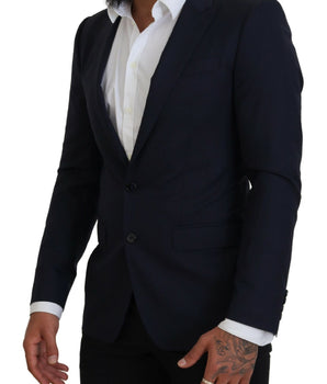 Dolce & Gabbana Blue Wool Slim Fit Formal Coat Blazer