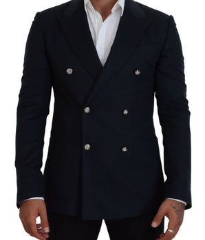Dolce & Gabbana Blue Double Breasted Formal Coat Blazer
