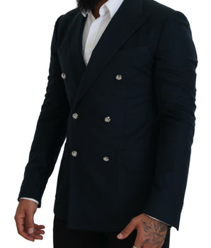 Dolce & Gabbana Blue Double Breasted Formal Coat Blazer