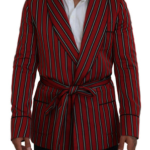 Dolce &amp; Gabbana Elegant Red Striped Long Robe Luxury Wear