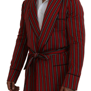 Dolce &amp; Gabbana Elegant Red Striped Long Robe Luxury Wear