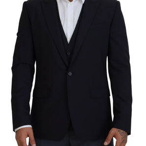 Dolce &amp; Gabbana Elegant Navy Wool Blend Martini Blazer