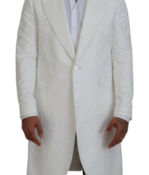 Dolce & Gabbana White Floral Brocade Trench Coat Jacket