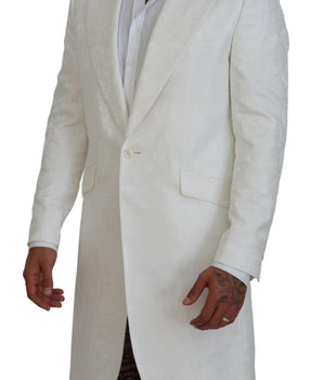 Dolce & Gabbana White Floral Brocade Trench Coat Jacket