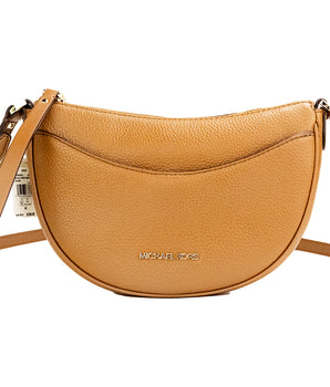 Michael Kors Dover Small Luggage Pebbled Leather Half Moon Crossbody Bag Purse