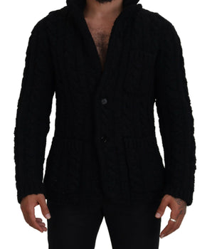 Dolce &amp; Gabbana black wool knit button-down sweater