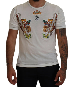 Dolce &amp; Gabbana White Printed Short Sleeves Men T-shirt