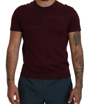 Dolce & Gabbana Maroon Printed Short Sleeves Men T-shirt