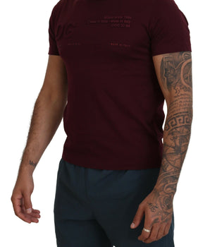 Dolce & Gabbana Maroon Printed Short Sleeves Men T-shirt