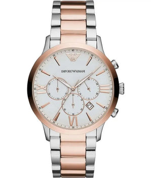 Emporio Armani Silver and Bronze Steel Chronograph Watch