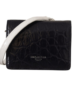 Dolce &amp; Gabbana Blue White Caiman Leather Strap Card Holder Wallet