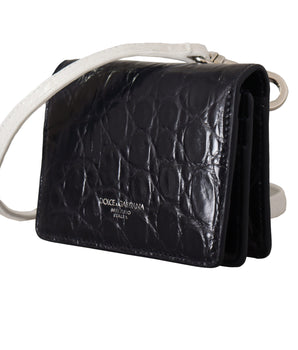 Dolce &amp; Gabbana Blue White Caiman Leather Strap Card Holder Wallet