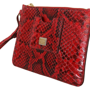 Dolce &amp; Gabbana Elegant Red Leather Ayers Snake Clutch