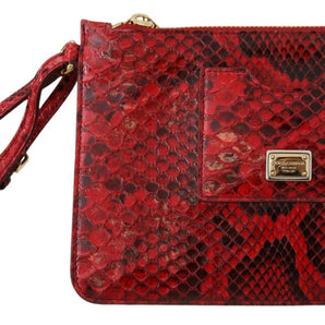 Dolce &amp; Gabbana Elegant Red Leather Ayers Snake Clutch