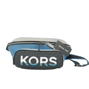 Michael Kors Cooper Large Blue Multi Leather Embroidered Logo Utility Belt Bag