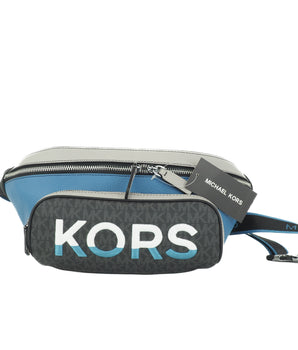Michael Kors Cooper Large Blue Multi Leather Embroidered Logo Utility Belt Bag