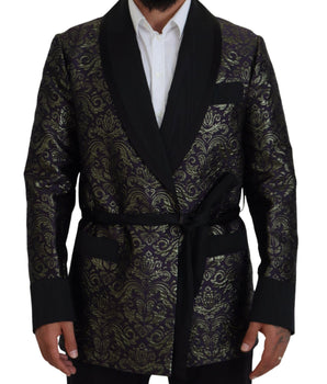 Dolce &amp; Gabbana Gold Purple Baroque Jacket Blazer Robe