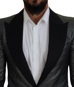 Dolce &amp; Gabbana Black Silver Jacquard Slim Fit Blazer Jacket