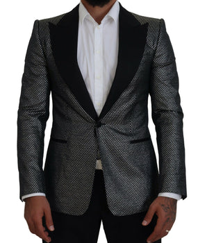 Dolce &amp; Gabbana Black Silver Jacquard Slim Fit Blazer Jacket