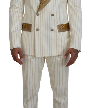 Dolce &amp; Gabbana Off-White Gold Striped Tuxedo Slim Fit Suit