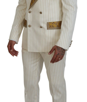 Dolce &amp; Gabbana Off-White Gold Striped Tuxedo Slim Fit Suit