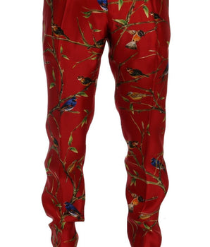 Dolce & Gabbana Elegant Silk Dress Trousers in Red Bird Print Dolce & Gabbana 