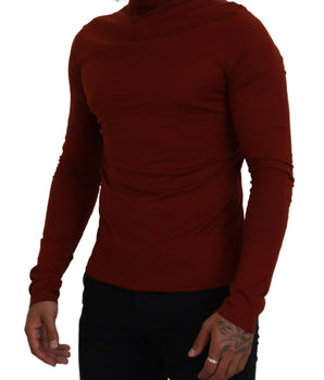 Dolce &amp; Gabbana Maroon Cotton Turtle Neck Zip Sweater
