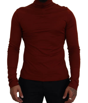 Dolce &amp; Gabbana Maroon Cotton Turtle Neck Zip Sweater