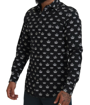 Dolce & Gabbana Black Crown Print GOLD Slim Shirt