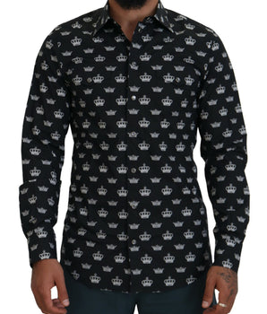 Dolce & Gabbana Black Crown Print GOLD Slim Shirt