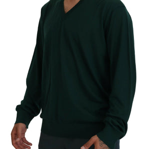 Dolce &amp; Gabbana Elegant Green V-Neck Cashmere Sweater