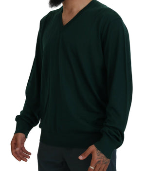 Dolce & Gabbana Green Cashmere V-neck Pullover Sweater