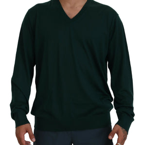 Dolce &amp; Gabbana Elegant Green V-Neck Cashmere Sweater